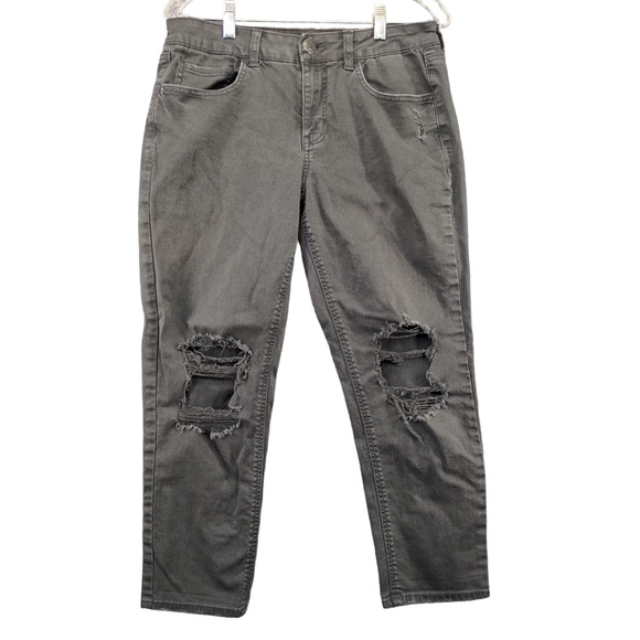 American Eagle Outfitters Women's Stretch Tomgirl Jeans Gray 8 Short Distressed - Picture 1 of 11